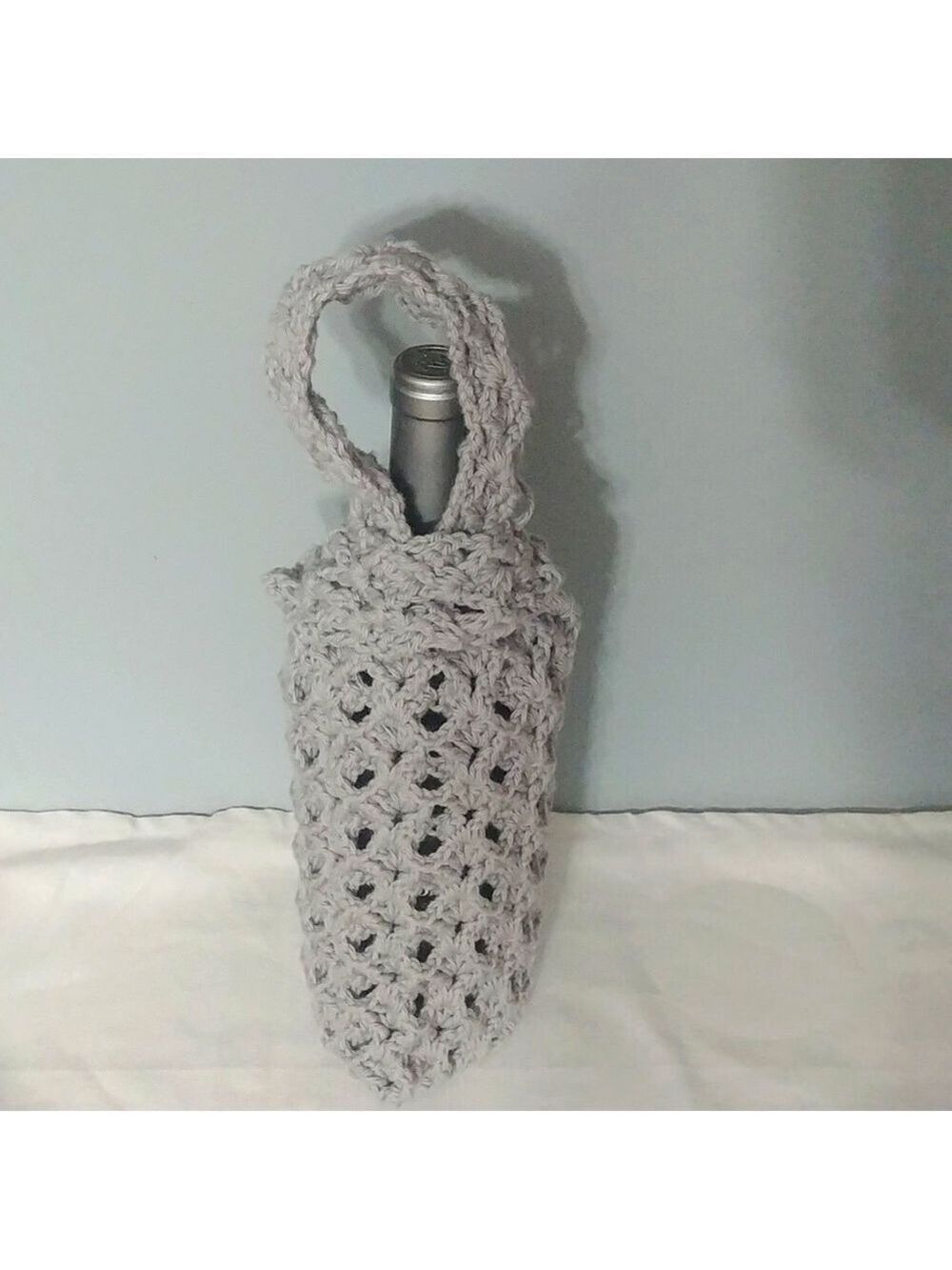 Handmade Crocheted Grey Japanese Knot Bag bag Wine holder